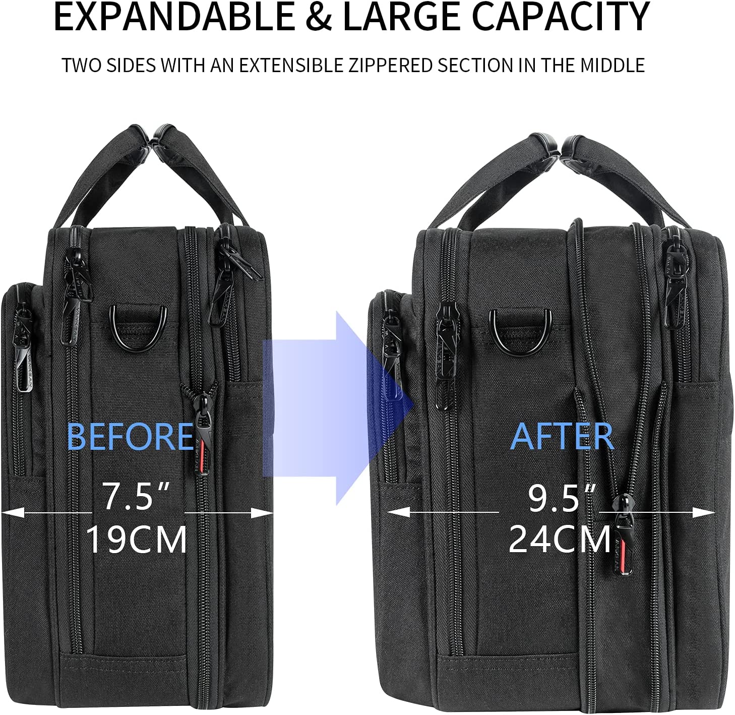 VANKEAN Laptop Briefcase for Men Women, Fits Up to 17.3 Inch Laptop Expandable Premium Laptop Shoulder Bag Water-Repellent Messenger Bag Computer Bag for Travel/Business/School-Black - Image 6